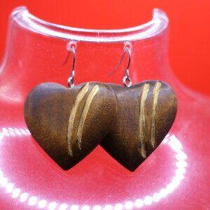 Handmade Wooden Heart Earrings with Hypoallergenic Wires